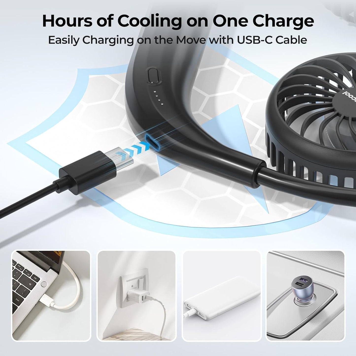 AMACOOL Portable Neck Fan, Lightweight Wearable with Hands-Free Comfort | 360° Adjustable Personal Fan with Ultra Quiet & Strong Wind, Gifts for Men Women Hot Flashes Cruise Travel Outdoor Sports