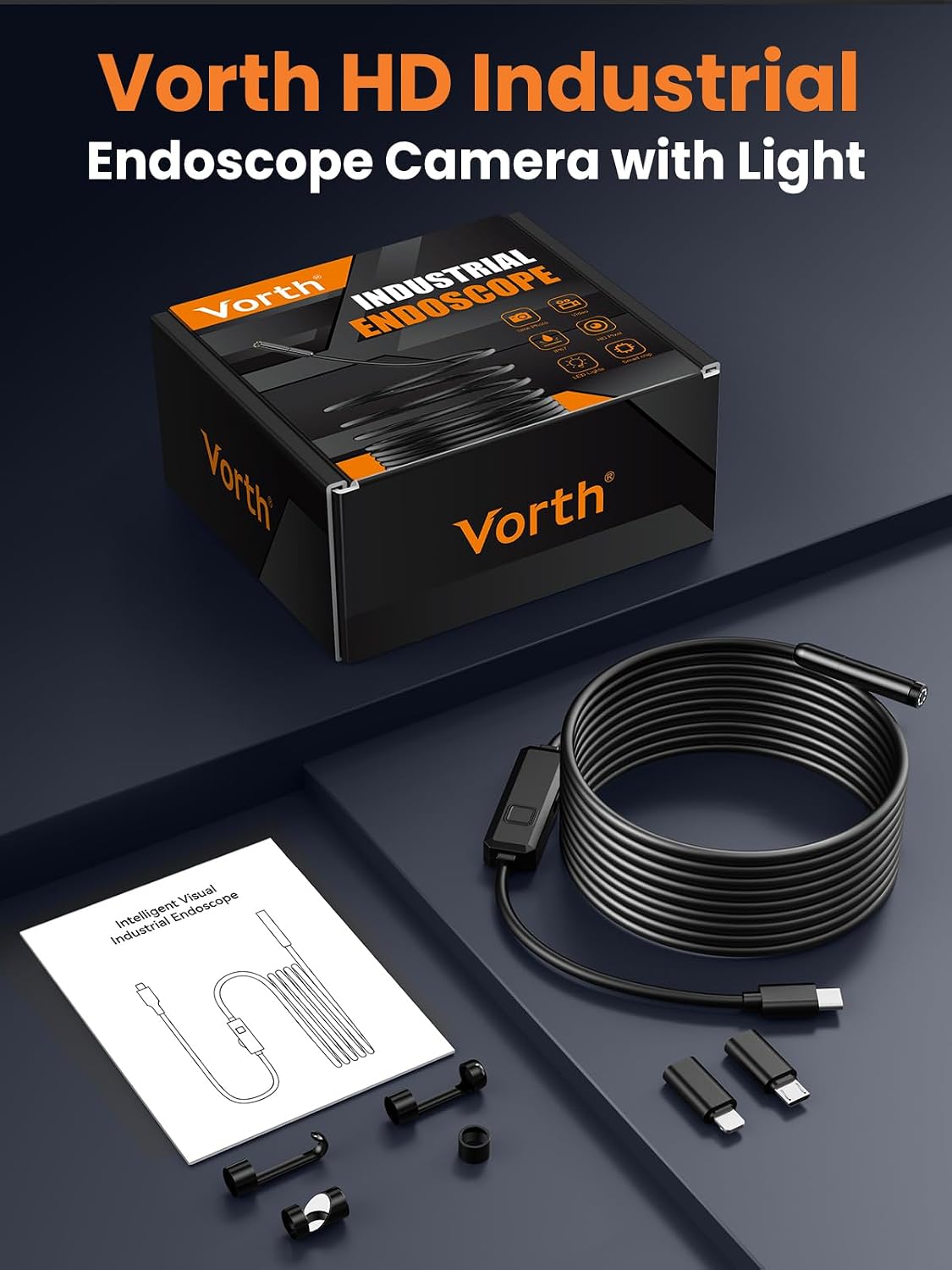 Endoscope Camera with Light, 1920P HD Borescope with 8 LED Lights, 16.5 FT Semi-Rigid Snake Inspection Camera, IP67 Waterproof Drain Pipe Borescope Mens Tool for iOS and Android