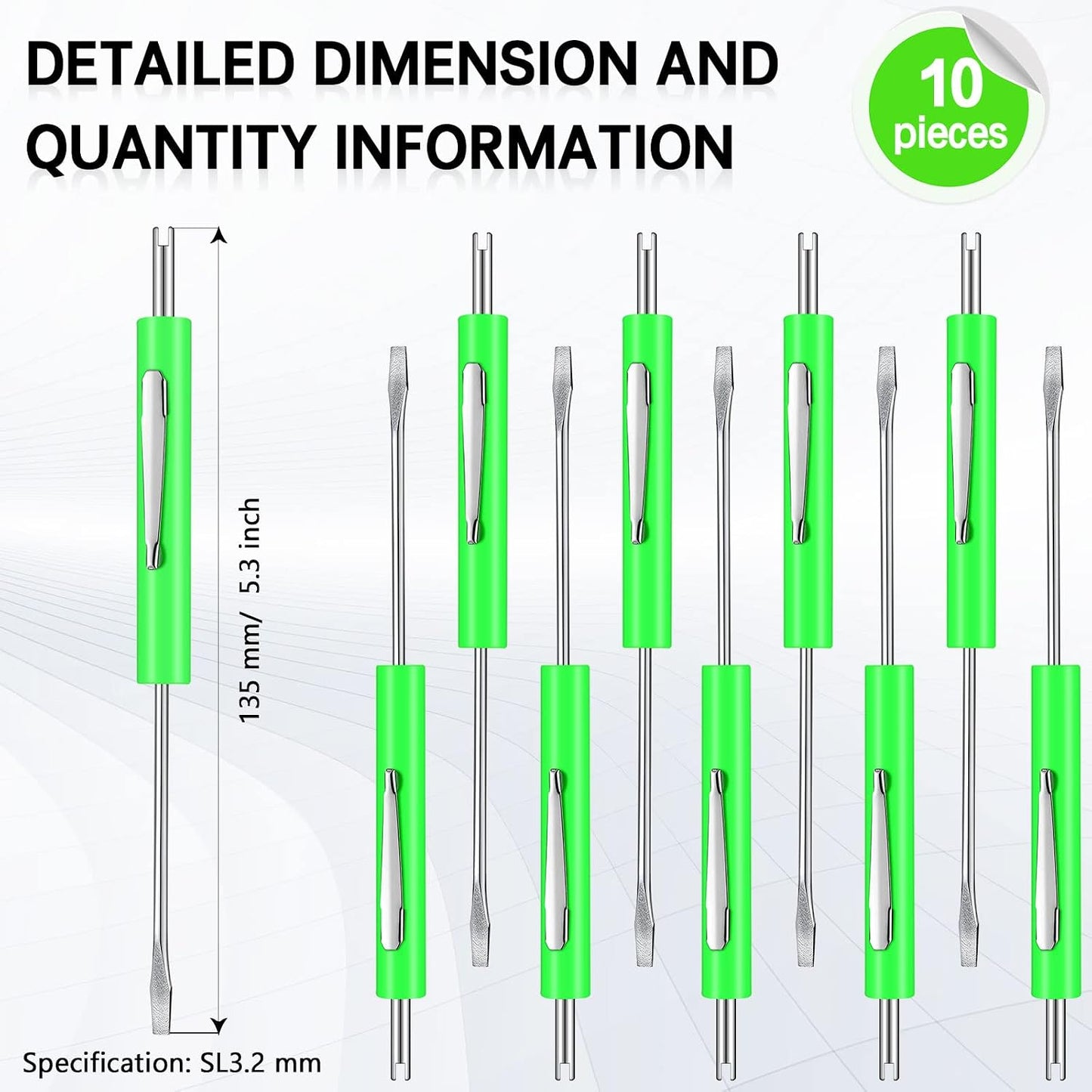Zhehao 10 Pcs Pocket Screwdriver with Valve Core Removal Tools, Mini Small Dual Screwdriver Set with Clip for Mechanics Electricians Electronic Technician Kit Assembler(Green)