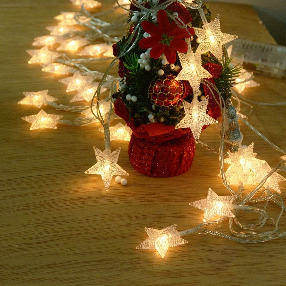 25ft 50 LED Multicolor Star String Lights for Bedroom Decorations, Battery Operated Led Christmas Lights for Apartment Dorm Room Decor(Remote/Timer/Warm White Multicolor Combination)