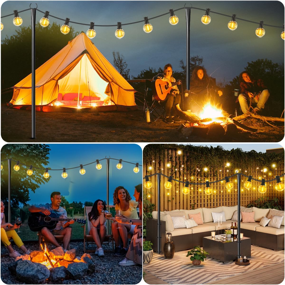 6 Pack 9FT String Light Poles for Outdoor,Metal Lights Hanging Pole Outside with Fork,Light Stand for Patio, Pergola, Garden, Backyard, Yard, Camping Party