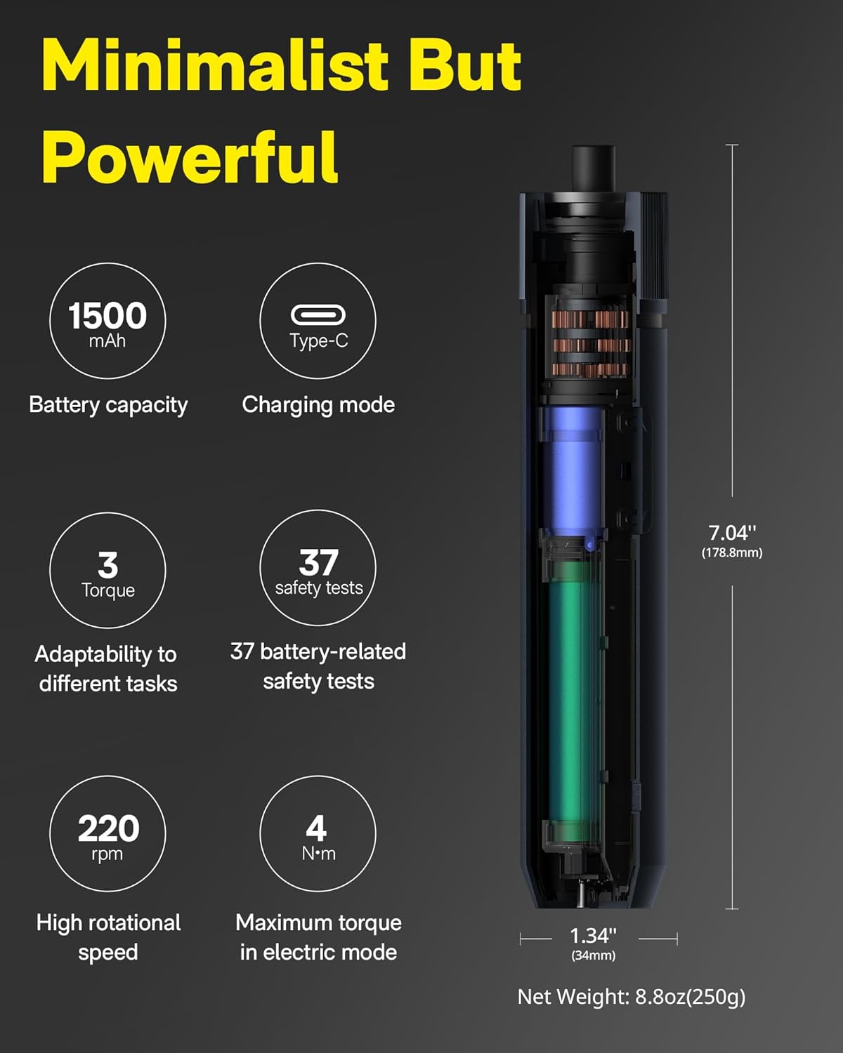 HOTO 12-in-1 Electric Screwdriver Rechargeable, Cordless Screwdriver Set | 1/4'' Hex Bits, USB-C, 3 Torque Settings, LED Light, Ideal for Furniture, Home Repairs