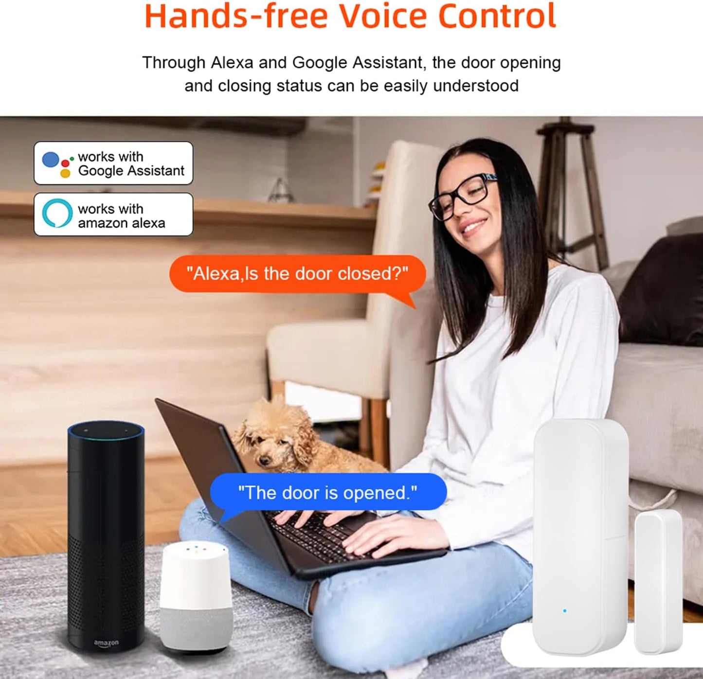 Smart WiFi Door Sensor: Wireless Window Sensor with App Notification Alert, Tuya Door Open Contact Sensor for Home Security, No Hub Required, Compatible with Alexa Google Assistant