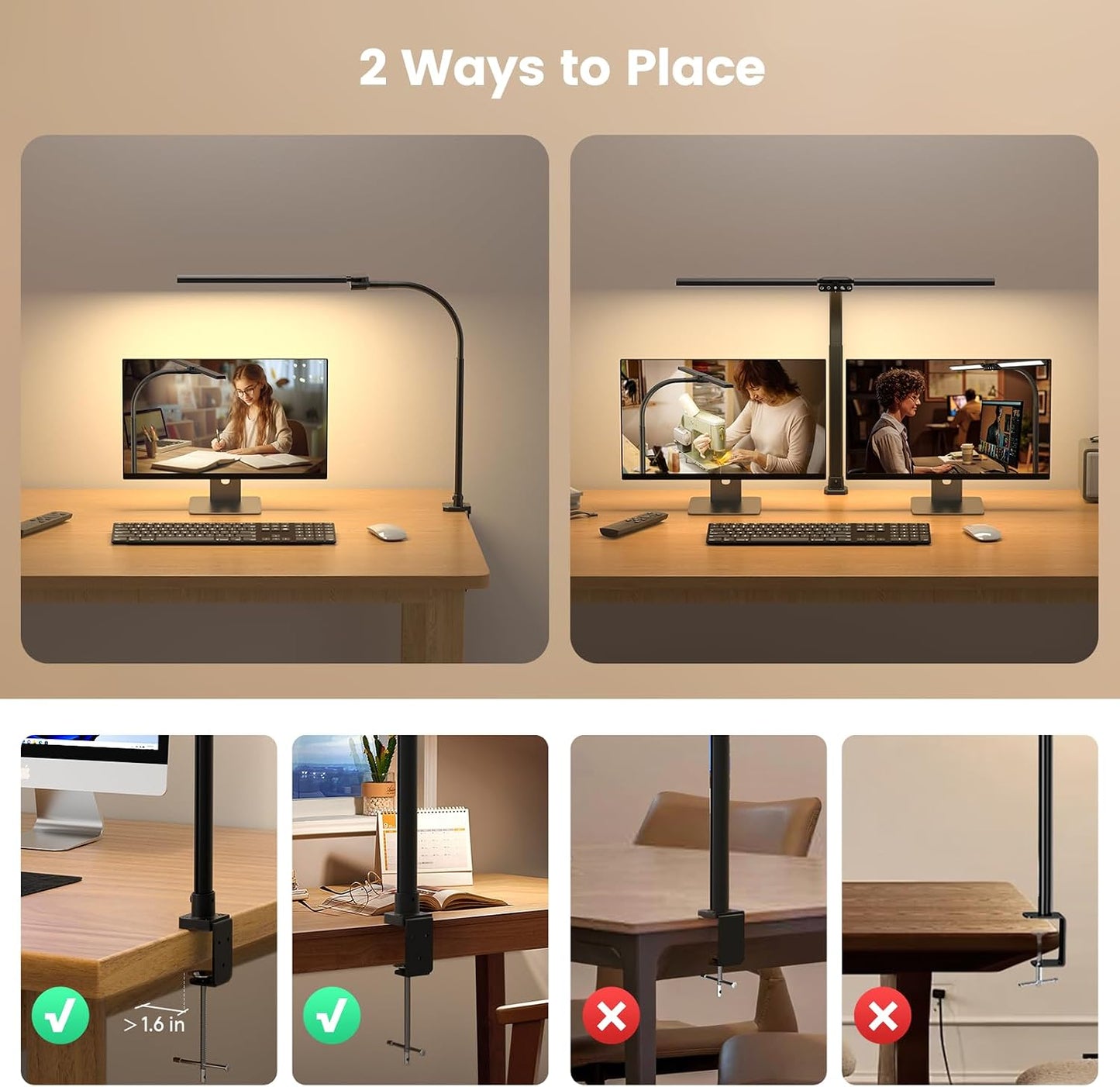 Upgraded Desk Lamp for Home Office - Dimmable Computer Desk Light with Remote, Modern Architect Task Lamp with Color Changing, Flexible Desktop Lamp with Gooseneck for Monitor, Double Head