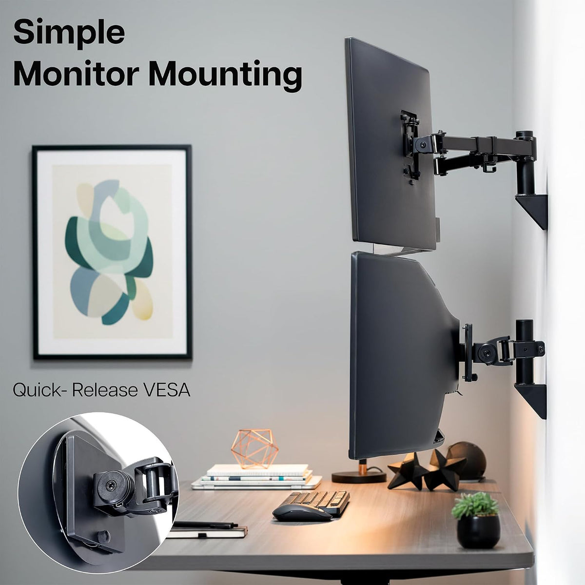VIVO Telescoping Dual Monitor & Single Ultrawide Monitor Wall Mount, Articulating and Height Adjustable, Fits 2 Standard Screens & 1 Ultrawide Screen, Triple Mount Setup, Black, MOUNT-WM123B