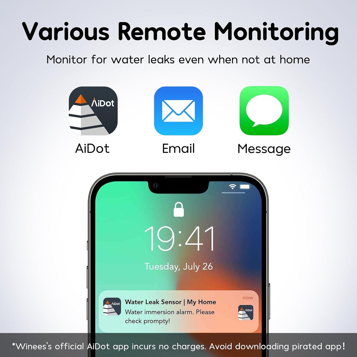 Winees WiFi Water Leak Detector for Home, 3 Pack Water Sensors | with 100dB Adjustable Alarm, Leak Alert Email&SMS Notification, 200M Transmission for Basement, Bathroom, Laundry, IFTTT