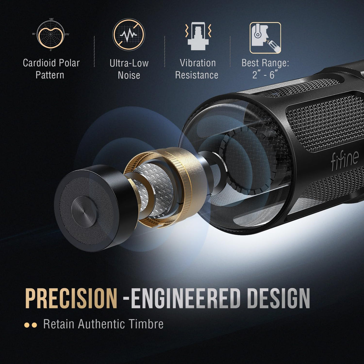 FIFINE AmpliTank TANK1 XLR Dynamic Microphone for Vocal Recording Podcast | Studio Microphone, Mid-Boost, Low-Cut Filter, Compatible with Mixer/Audio Interface, for Broadcast, Voice-Over, All Metal
