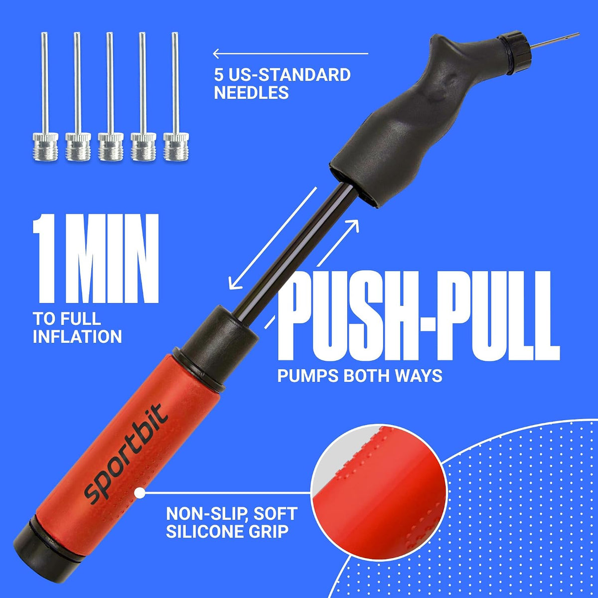 SPORTBIT Adjustable Wrist and Ankle Weights for Women | Hand Pump for Exercise Balls - Volleyball Pump, Basketball Inflator, Ball Air Pump - Goes with 5 Needles Set