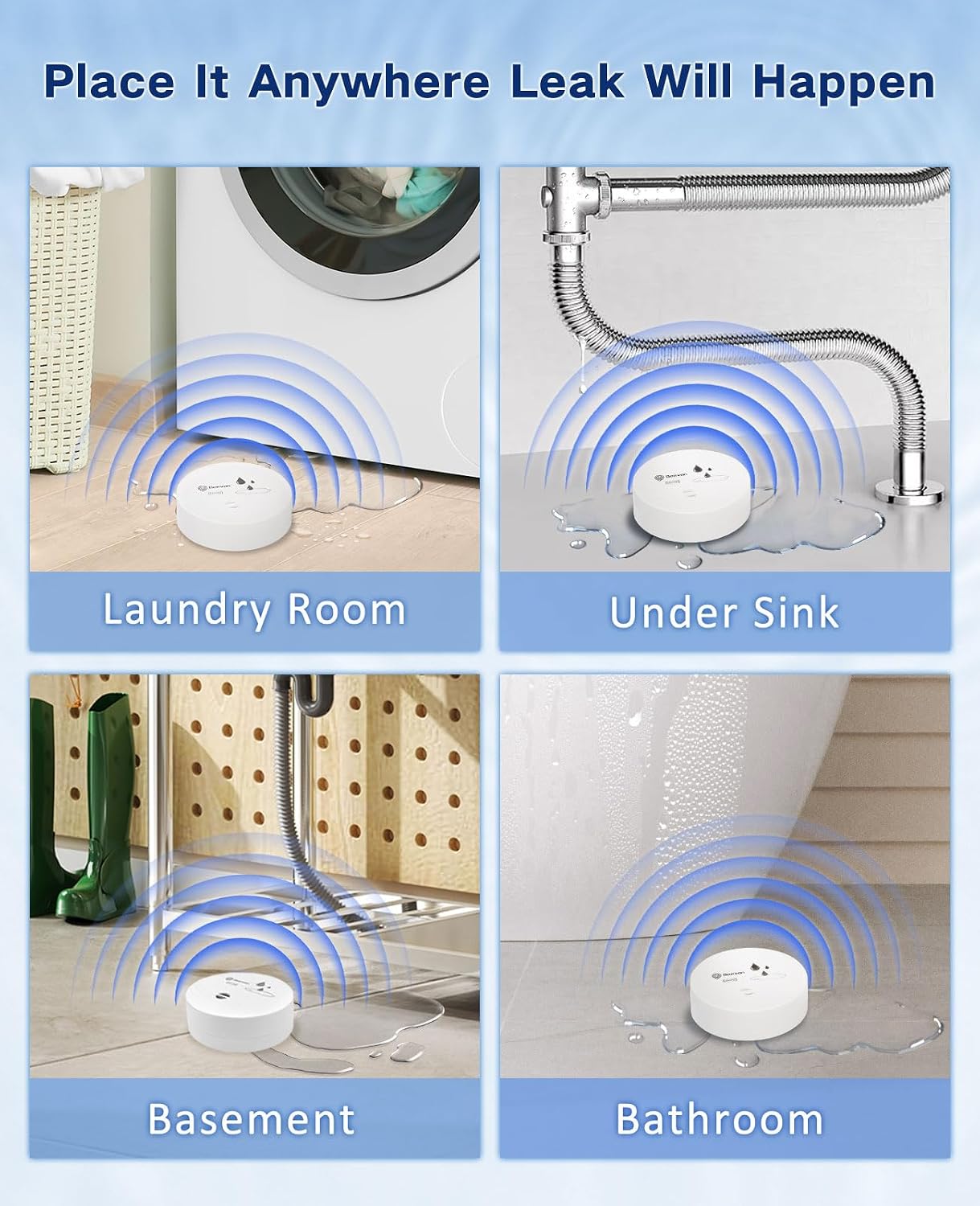 Geevon 2 Pack Water Leak Detectors,100dB Sensor Alarms for Home | Flood Leak Detectors for Basement,Bathroom,Laundry Room,Sink,Garage,Wine Cellar,RV and Window,Water Alarms with Batteries