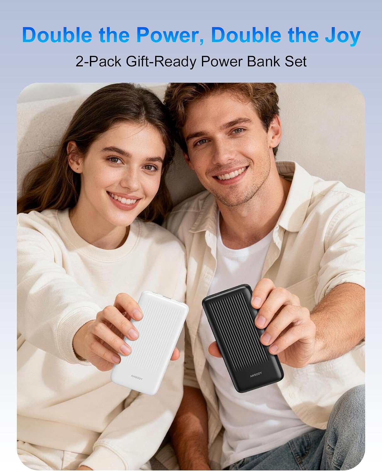 2-Pack Power Bank, 10000mAh 22.5W Fast Charging Portable Charger | Travel Essential, 2 Outputs & 2 Inputs, Slim USB C Digital Display Battery Pack for iPhone Galaxy iPad Tablets, Black & Black