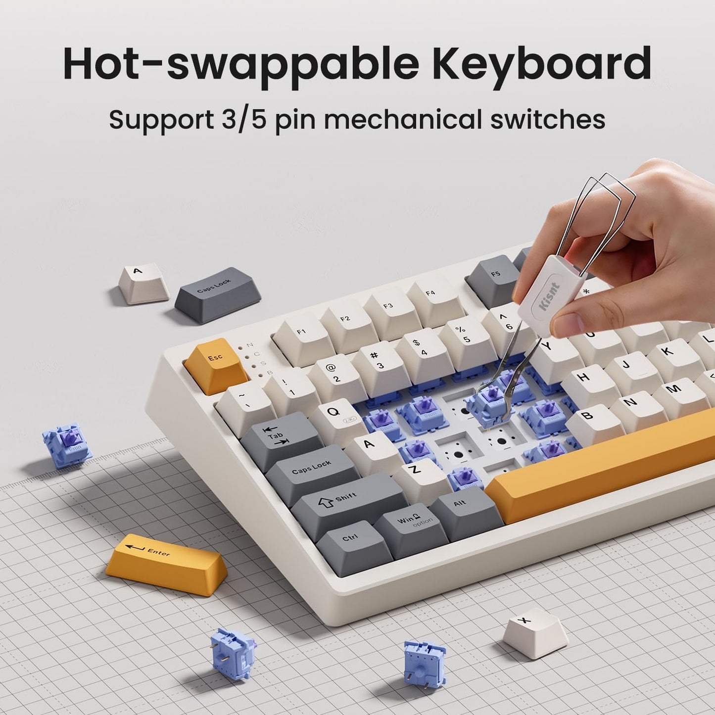 Kisnt KN104 Wireless Mechanical Keyboard for Office& Gaming | 100% Full Size with numpad, Bluetooth/2.4GHz/USB-C, Custom RGB, Hot-Swappable, Knob Control, Creamy Sound with Linear Switch