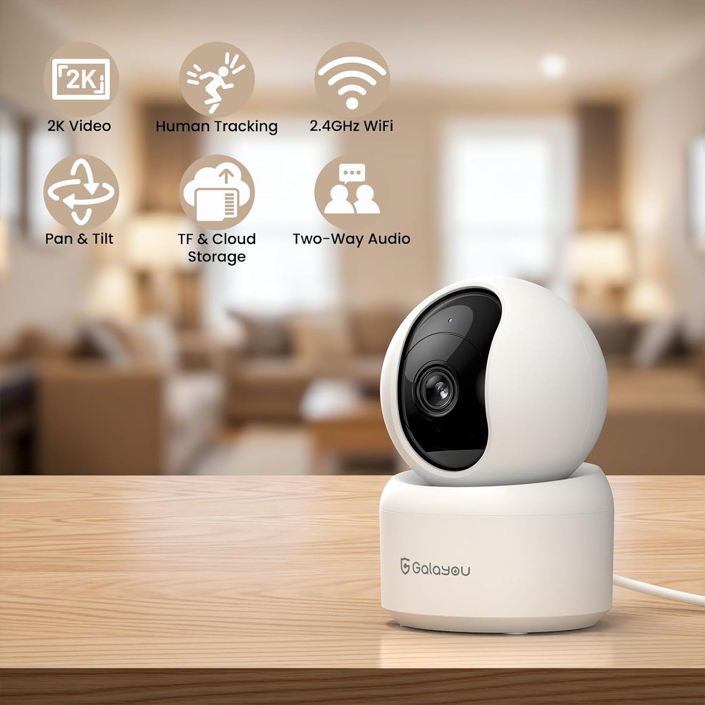 GALAYOU Indoor Cameras for Home Security/Baby Monitoring in 2K, G2 4Pack | Wi-Fi/Nanny Cam/Baby Monitor, with Phone APP, PTZ, Night Vision, Siren, Wired Plug, Two-Way Talk, 24/7 TF Card, Cloud Storage