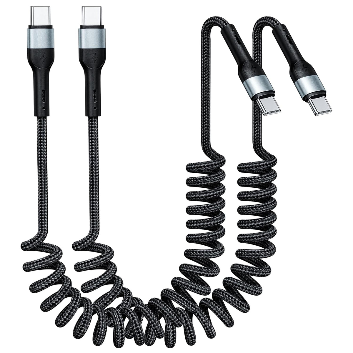 USB C Cable 3ft 2Pack Coiled USB C to C Fast Charging Cable Nylon Braided