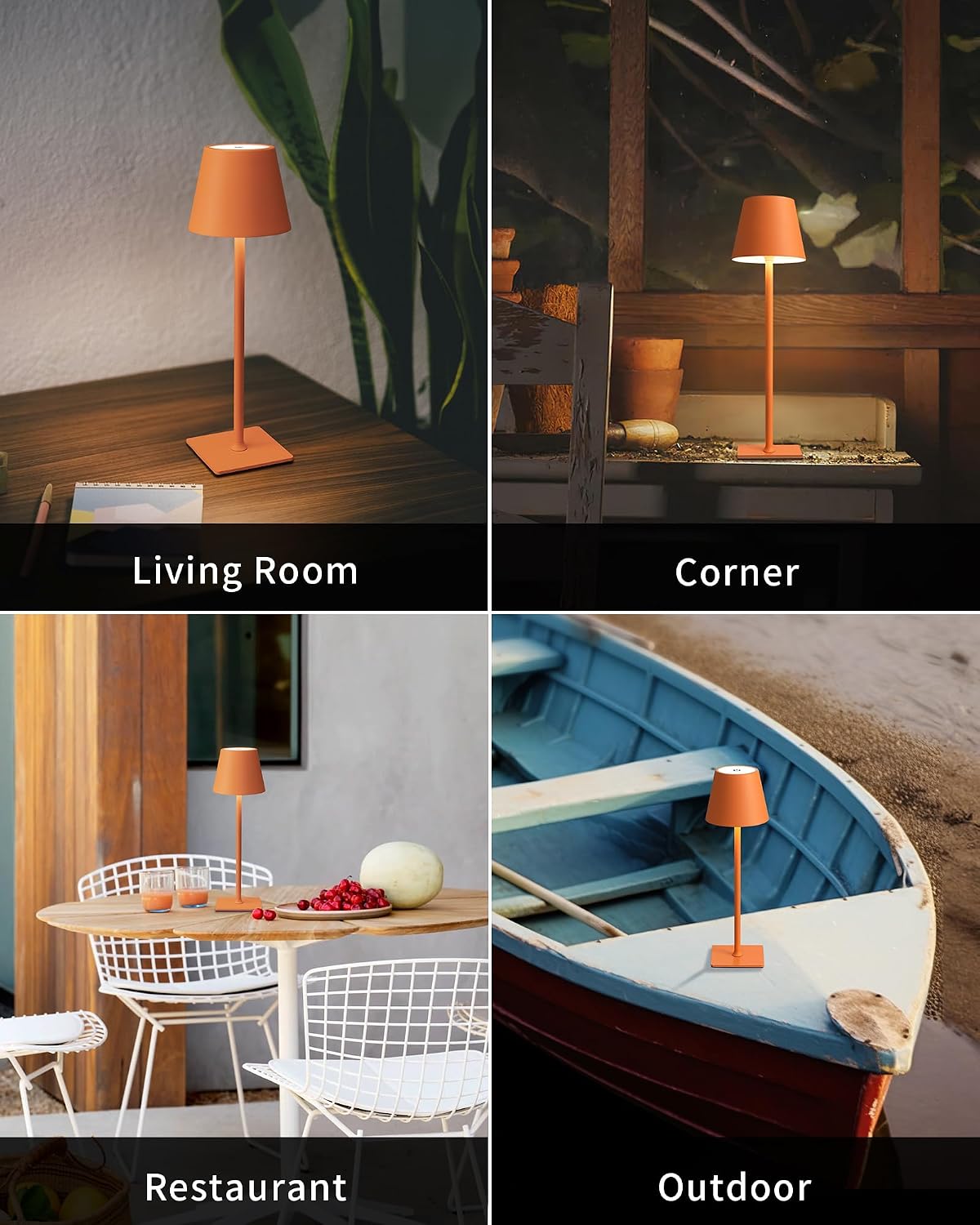 KDG 2 Pack Cordless Orange Table Lamps, Rechargeable Portable LED Desk Lamp | 4000mAh Battery Operated 3 Color Stepless Dimming Up for Restaurant, Bedroom, Outdoor Party, Camping, Coffee Shop, Nightlight