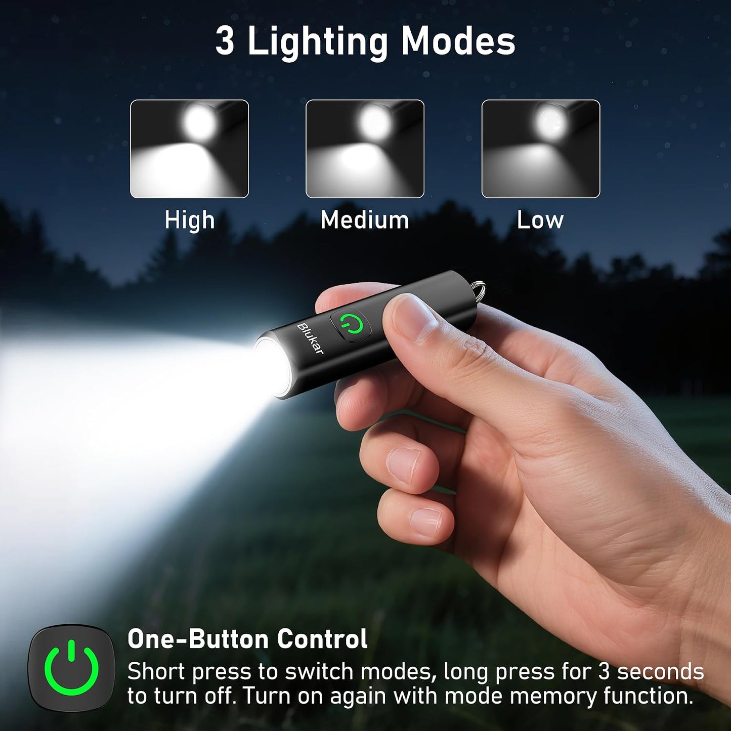 Blukar 2 Pack EDC Rechargeable Keychain Flashlight, 360L Mini Flash Light | 3 Lighting Modes, Memory Function, Waterproof, Compact Pocket Light for Everyday Carry, Emergency, Camping, Outdoor