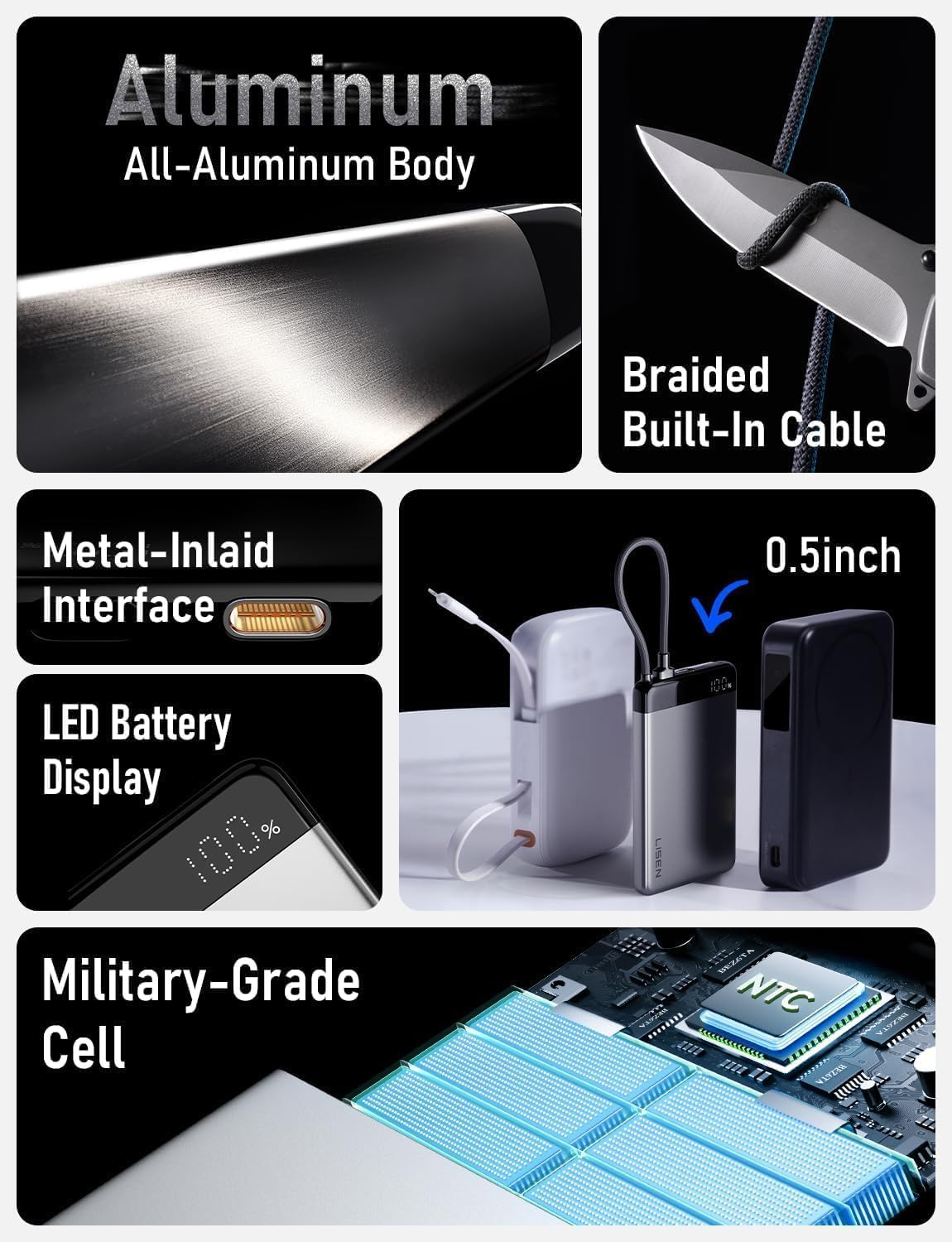 LISEN CCC Certified [Metal Alloy] 0.5" Ultra Slim 10000mAh Power Bank 3C, TSA Approved Airplane Travel Essentials, Portable Charger USB C Fast Charging for iPhone 17 Air 16 15 Pro Samsung Galaxy S26
