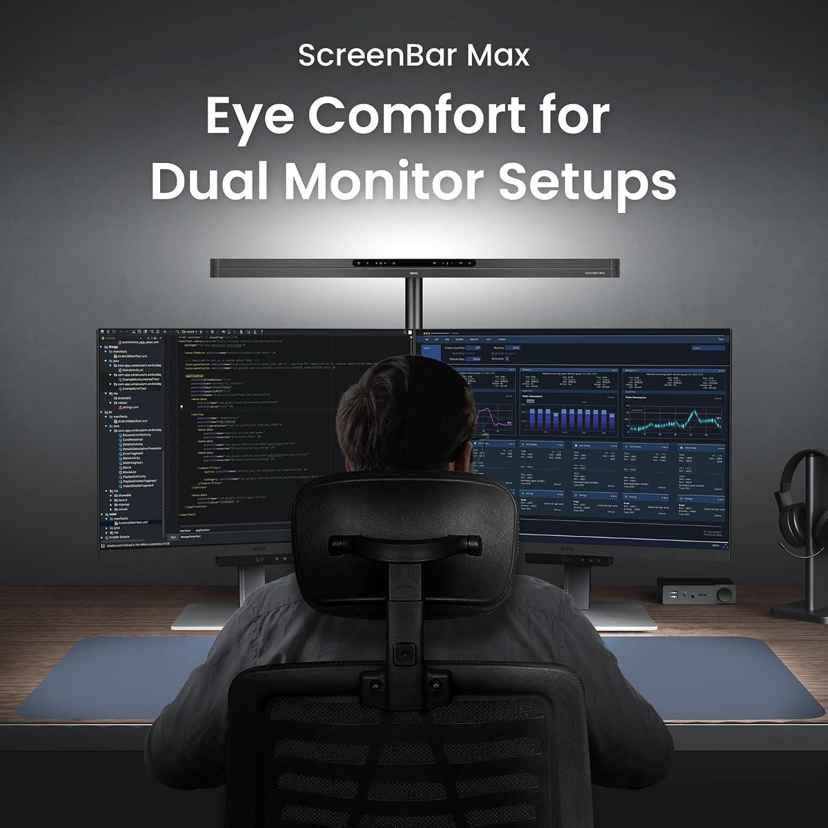 BenQ ScreenBar Max 33" Dual Monitor Desk Lamp, Monitor Light with Backlight