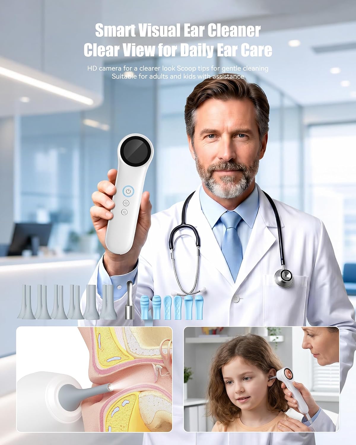 Otoscope Ear Camera with Light, Ear Wax Removal Camera for Adults Kids | 1080P HD Ear Camera with 1.21" Screen, 4 LED Lights and Adjustable Camera for Clear Real-Time Ear Inspection
