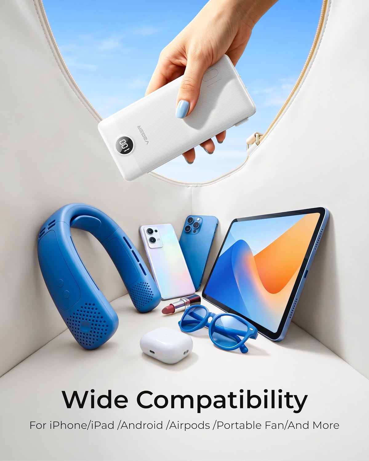 VEGER Portable Charger for iPhone, Power Bank Built in Cable and Wall Plug | 10000mAh,Ultra Slim&Compact,5 Outputs,LED Display,Flight-Safe,Travel Essentials Battery Pack for iPhone 17,iPad, Samsung,etc
