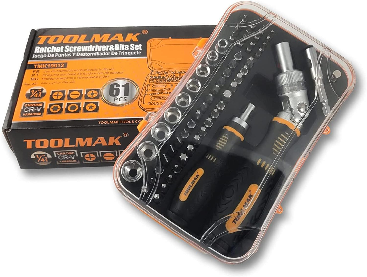 61pcs Ratcheting Screwdriver, Socket & Precision Bit Set | Cr-V Steel, Rotatable Handle, Storage Case Included, Ideal for Bike, Watch & Glasses Repair