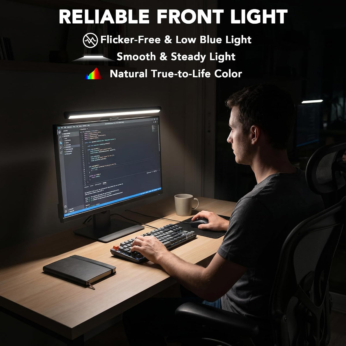 Smart Monitor Light Bar with RGB Backlight, Software-Controlled Display Color & Music Sync, LED Desk Lamp，Monitor Light for Gaming/Work with 16M Colors & 18 Modes – 16"