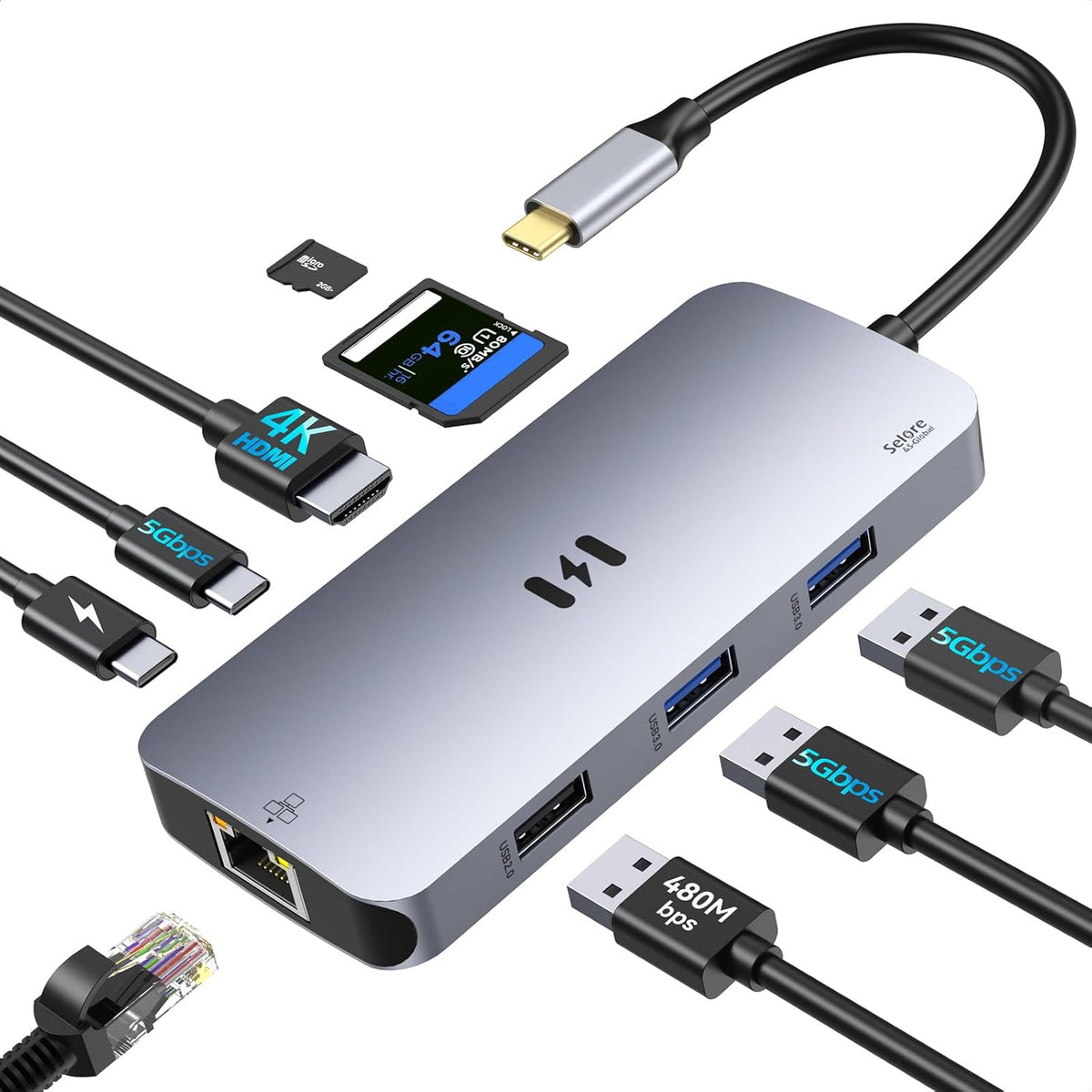 Selore USB C Hub HDMI Adapter for MacBook Pro/Air/Neo, USB C Donle