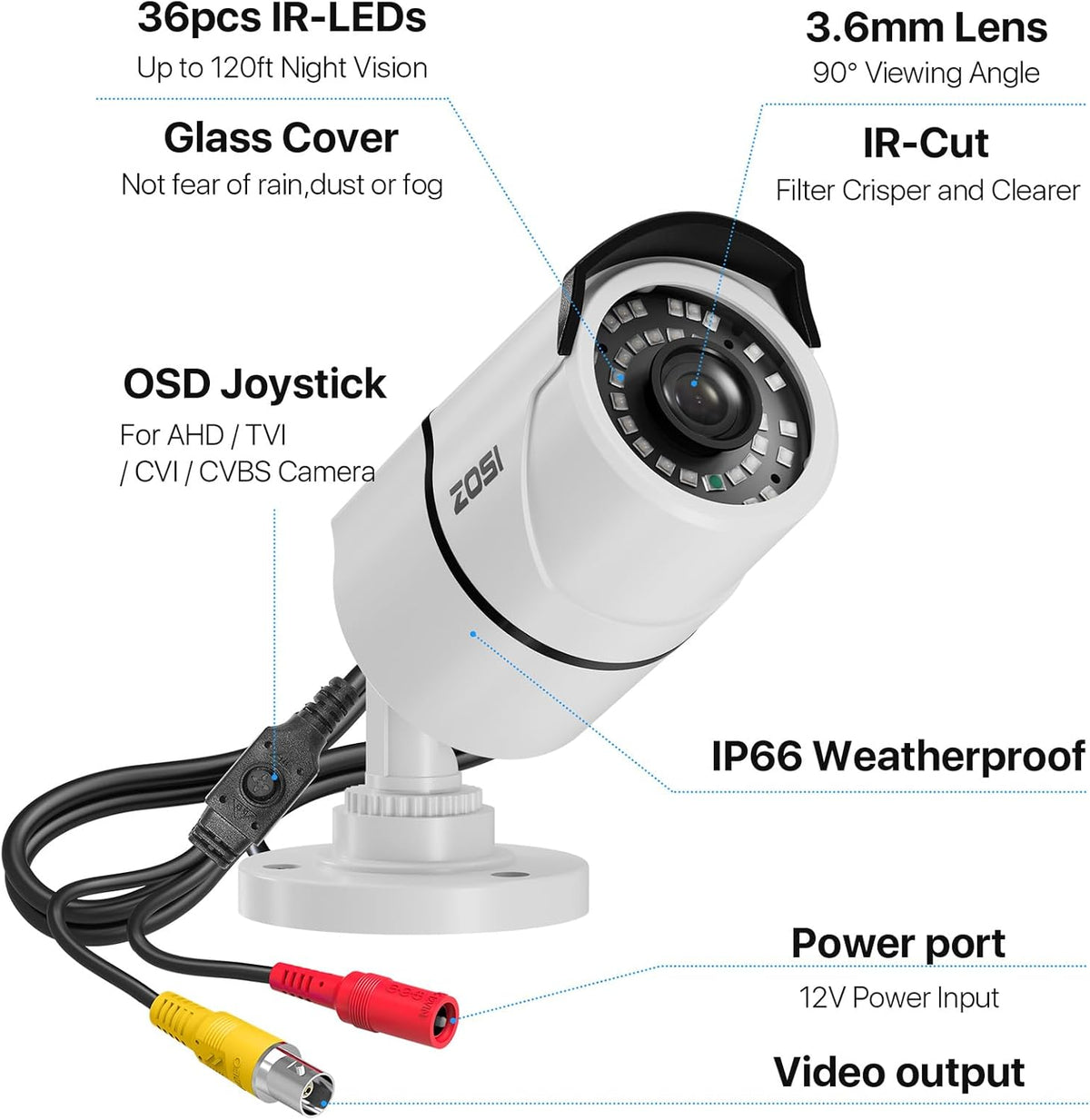 ZOSI 2MP 1080p Security Camera Outdoor, 4-in-1 CVI TVI AHD CVBS Bullet Cam