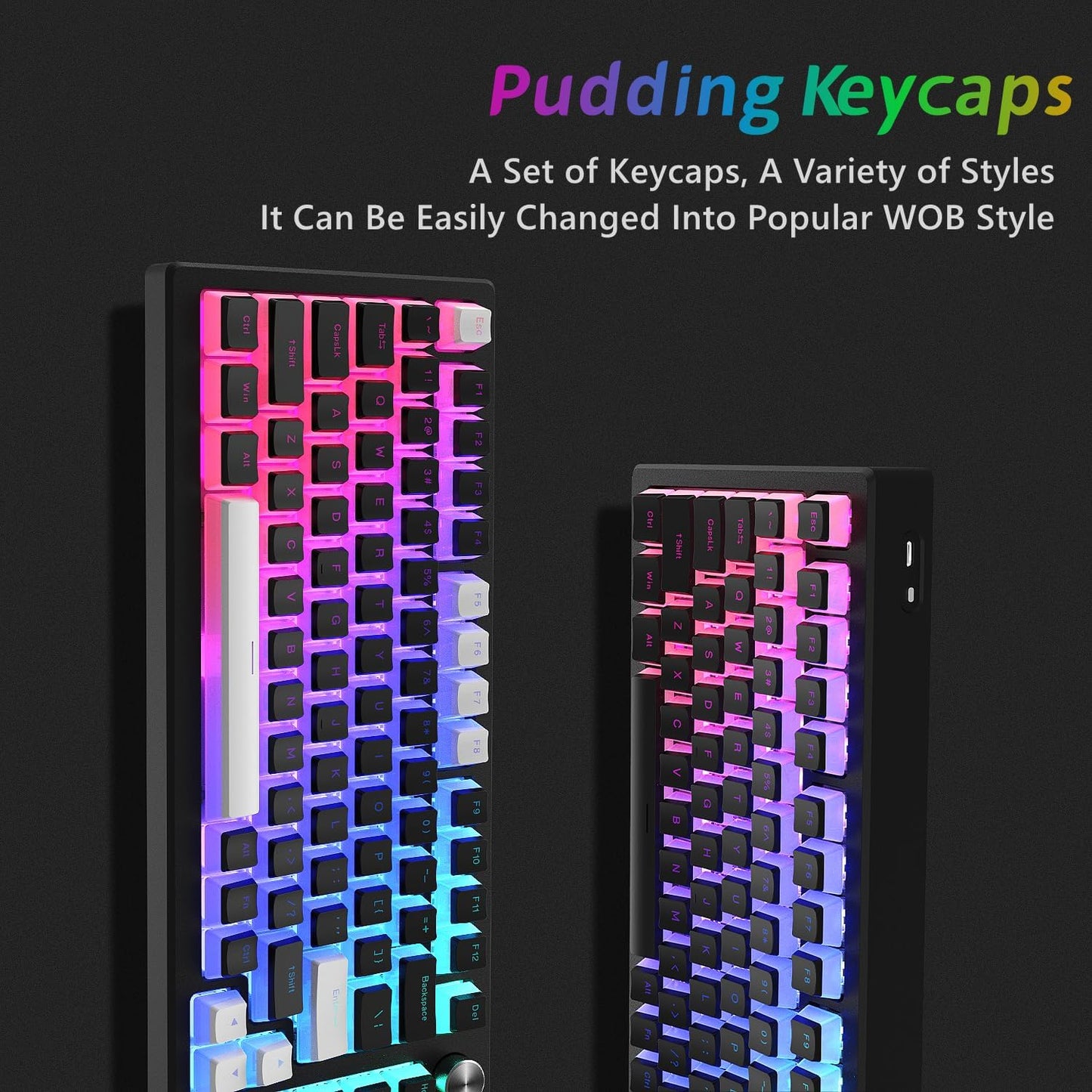 Womier Pudding Keycaps, PBT Shine Through Keycaps Black 164 Keys Set | Custom Key caps Set OEM Profile, Universal Compatiability Mechanical Keyboard Keycaps for 100%, 75%, 65%, 60% Keyboard-Black