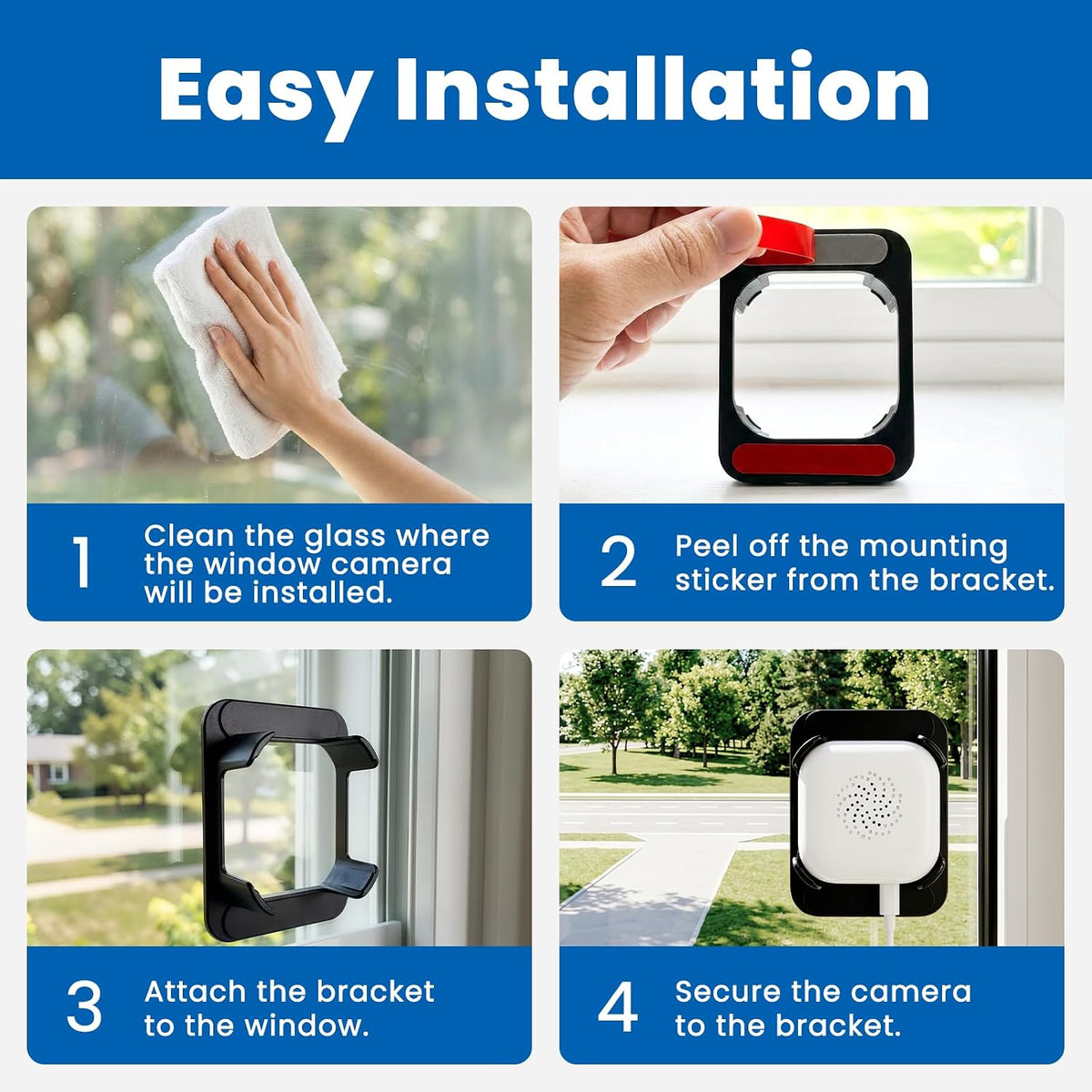 2K Window Security Camera, No Drill Mount with Anti-Glare Glass Design