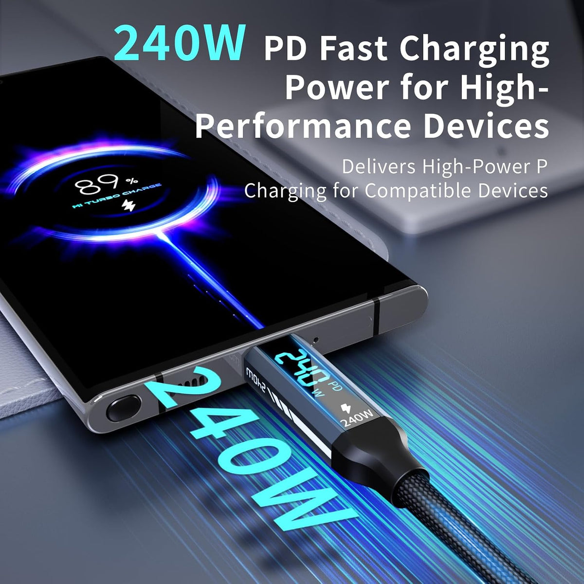 40Gbps USB4 Cable 240W USB-C to USB-C Cable, 8K@60Hz & 4K@144Hz High Refresh Video, 5ft Nylon Braided Fast Charging Cord, for Thunderbolt 4, Docking Station, External SSD, eGPU, Mac mini M4, Dell XPS