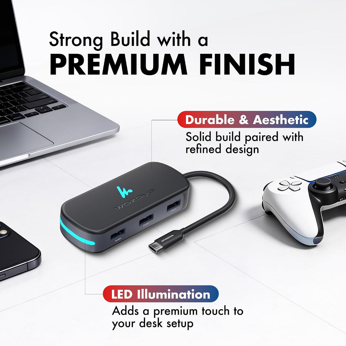 Type C 7 in 1 Wozoyo Docking Station with USB 5Gbps (3.2 Gen 1), 2XUSB 2.0, 4K@60Hz HDMI, SD & TF Card Reader, PD 100W, USB-C Hub, Compatible with Thunderbolt 4, macOS, Windows, Android & iOS