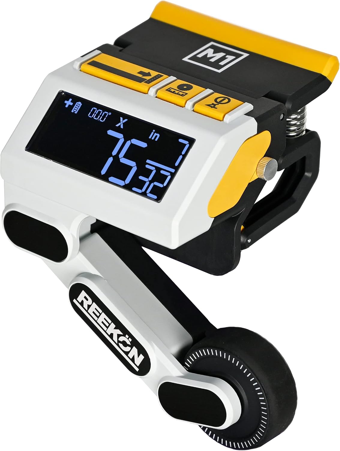 REEKON M1 Caliber Digital Measuring Tool for Miter Saws | Eliminates Tape Measure & Pencil, Fast Repeatable Cuts, English & Metric Display, Broad Saw Compatibility, Job Site Ready