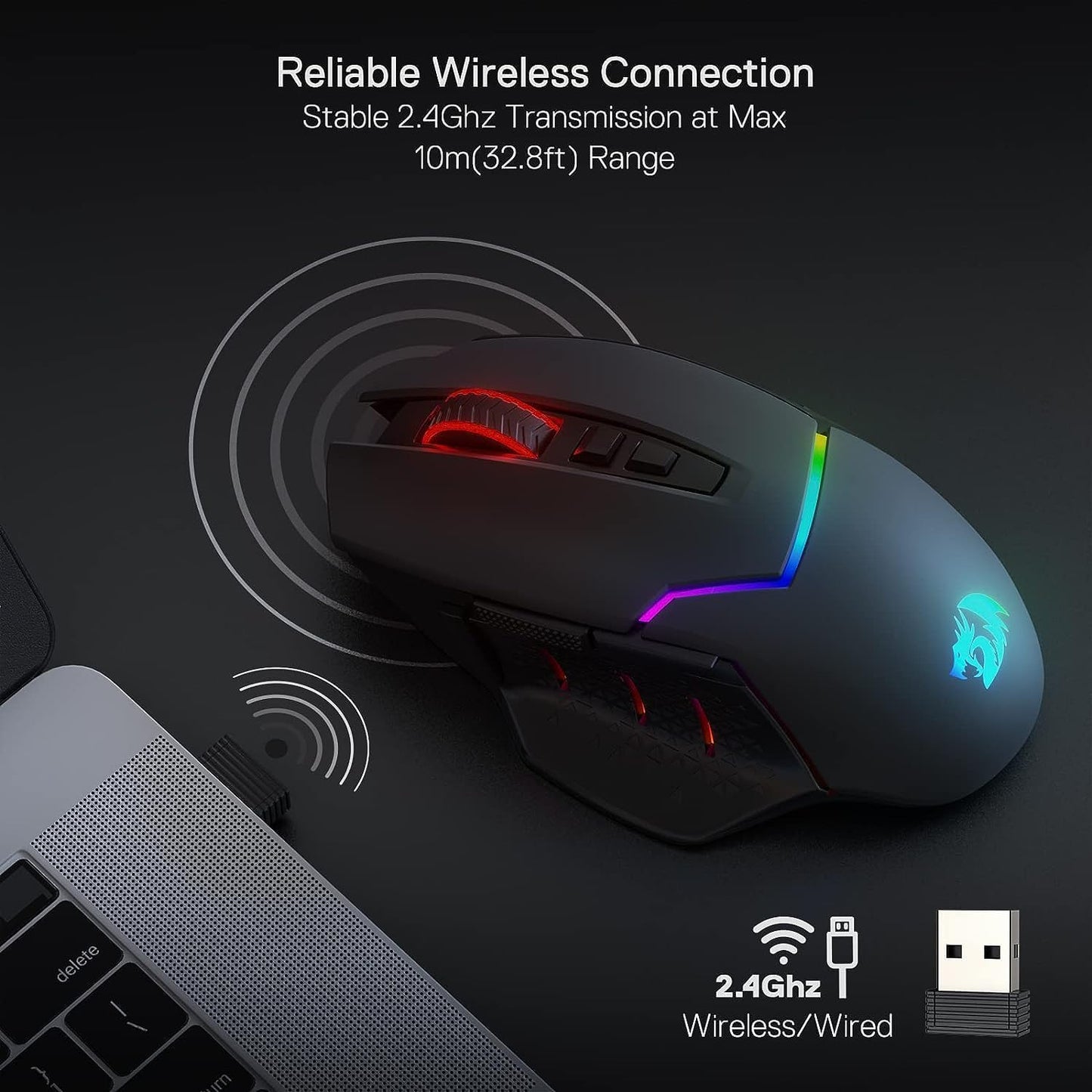 Redragon M690 PRO Wireless RGB Gaming Mouse 8000 DPI Remapping Keys | Cable-Free 0 Delay, Rapid-Fire Macro Keybinds, Vibing Backlight, Ergonomic Grip Body Comfort
