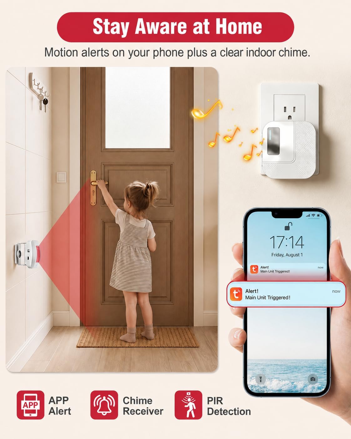 CallToU WiFi Motion Sensor Door Chime, Smart Motion Alert System with App Notifications & Instant Phone Alerts, Entry Sensor for Home, Pet Monitoring, Elderly Care and Store Entrance