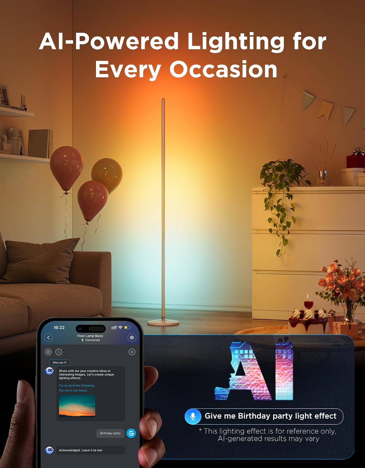 Govee RGBIC Floor Lamp Basic, 1000lm LED Corner Lamp | Works with Alexa, Smart Modern Floor Lamp with Music Sync and 16 Million DIY Colors, Color Changing Standing Lamp for Bedroom