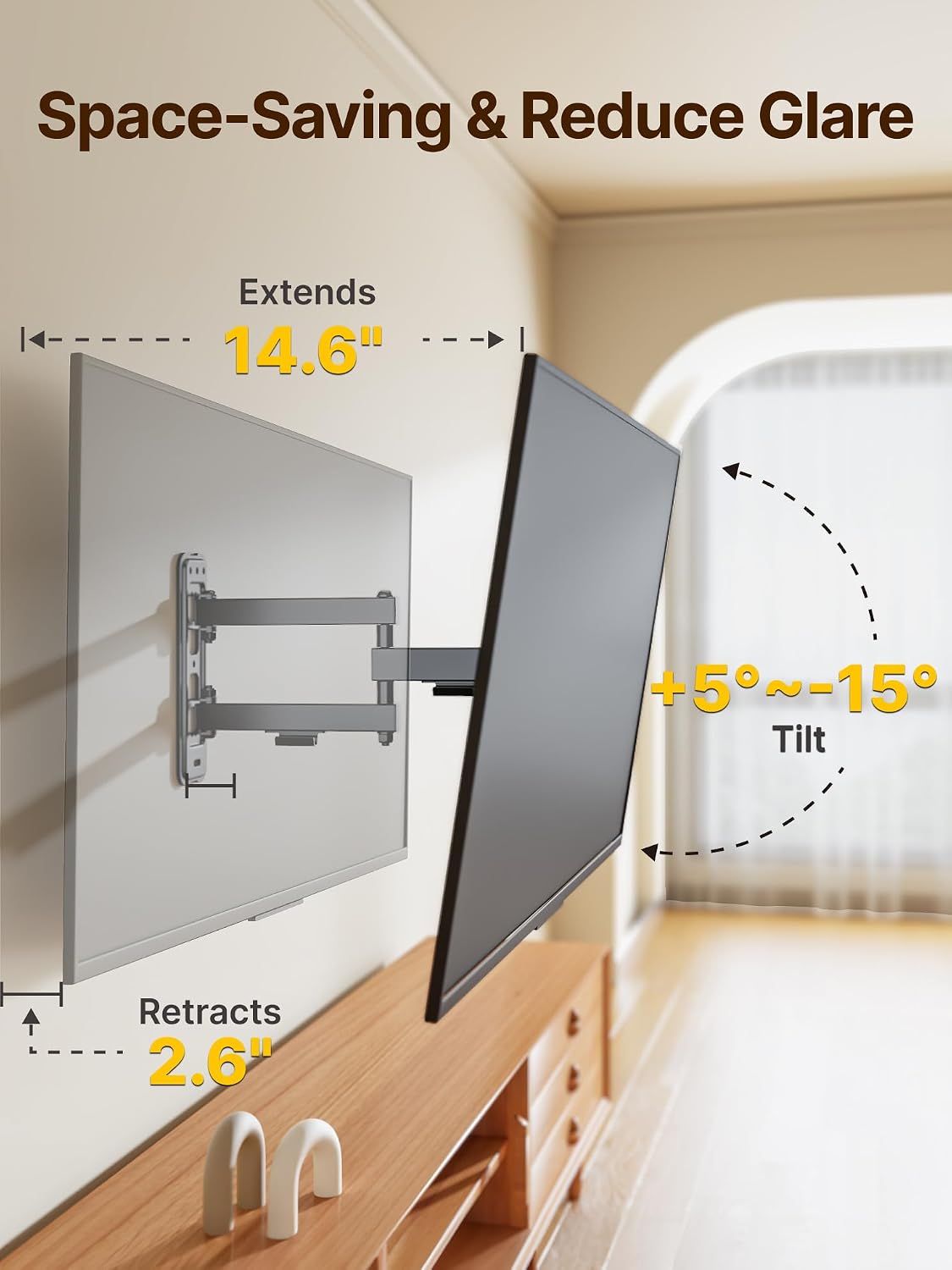 monTEK Full Motion Small TV Wall Mount for 13-43 Inch TVs up to 44 lb | ±90° swivel, +5°/-15° tilt, landscape/portrait rotation; extends 14.6 in, 4X load tested, VESA 200x200 mm, single-stud mount