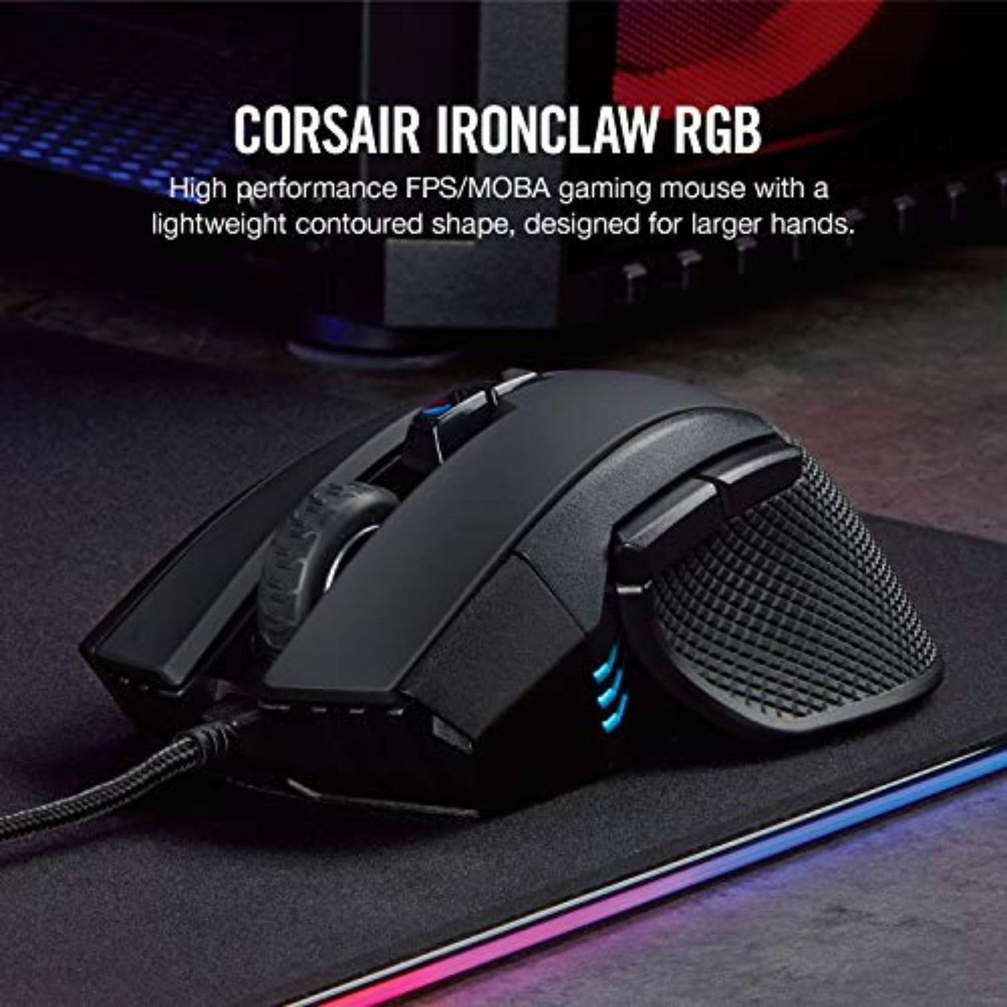 Corsair IRONCLAW RGB Wired FPS/MOBA Gaming Mouse – 18,000 DPI – 7 Programmable Buttons – Designed for Large Hands – iCUE Compatible – PC, Mac, PS5, PS4, Xbox – Black