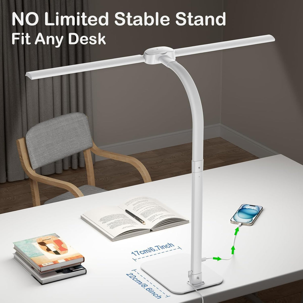 24W LED Desk Lamp for Home Office, 1500lm Dual Head Task Light with Remote