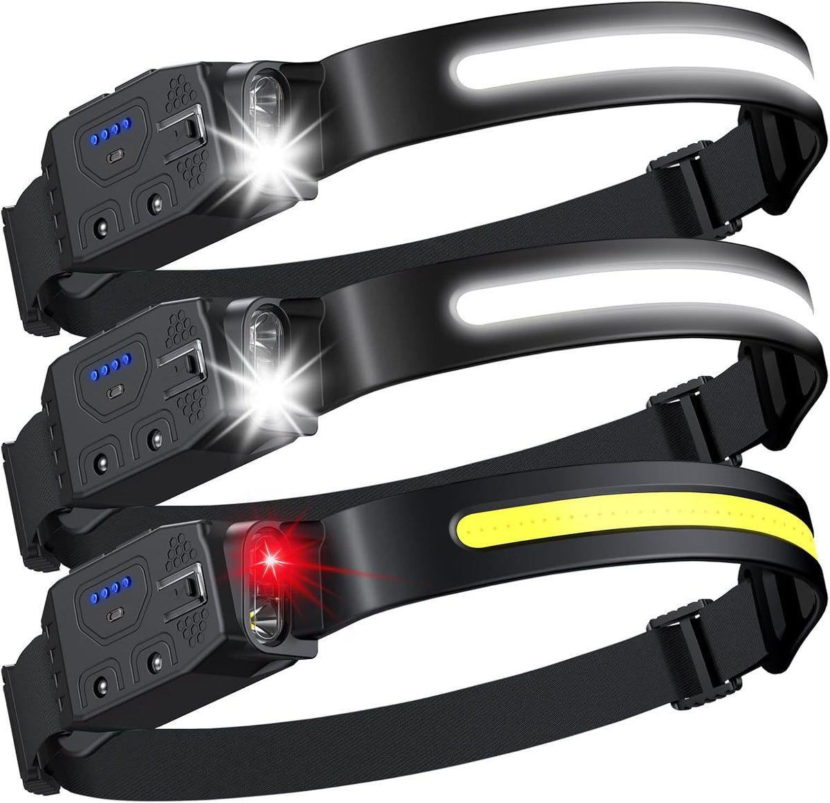 LHKNL Rechargeable Headlamp 2Pcs-230° Wide Beam Head Lamp,Hard Hat Light | White Red Light, 6 Mode, Motion Sensor, Long Lasting, Led Headlight Flashlight for Adults Camping,Hiking,Running