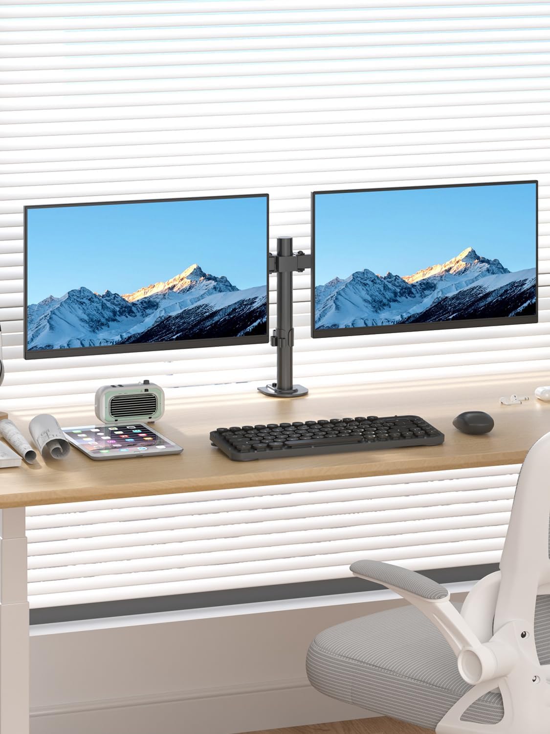 Suptek Dual Monitor Desk Mount, Adjustable Dual Monitor Arm for 2 Computer Screens up to 27 inch, Dual Gas Spring Monitor Arm, Holds up to 22 lbs Each, VESA 75x75/100x100 mm, Black (MD9442)