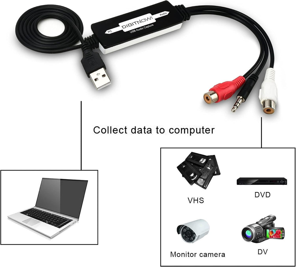 DIGITNOW USB 2.0 Audio Capture Card,Cassette Converter,Cassette to Digital,Cassette to MP3 Converter,Support Mac & Windows 10/8.1/8 / 7 / Vista/XP