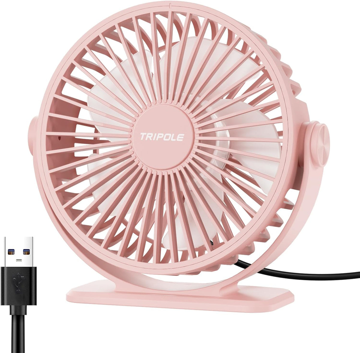 TriPole Small Desk Fan USB Powered 2 Pack Black, Portable Quiet Mini Fan | 3 Speeds, 360°Rotation, Desk Fans Small Quiet, 4.9ft Cable, Strong Breeze for Desktop Bedroom Office Table Travel