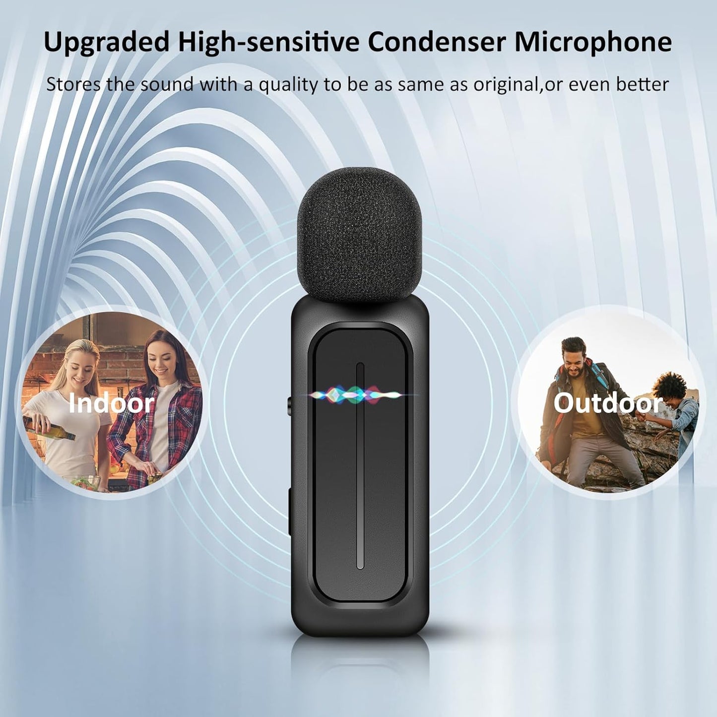 Ecomxia 2 Pcs Wireless Lavalier Microphone for iPhone iPad Android with Charging Case 7H Clip on Lapel Microphone Wireless for Video Recording Vlogging, YouTube, Interview, 3 Mode Denoise, 70ft
