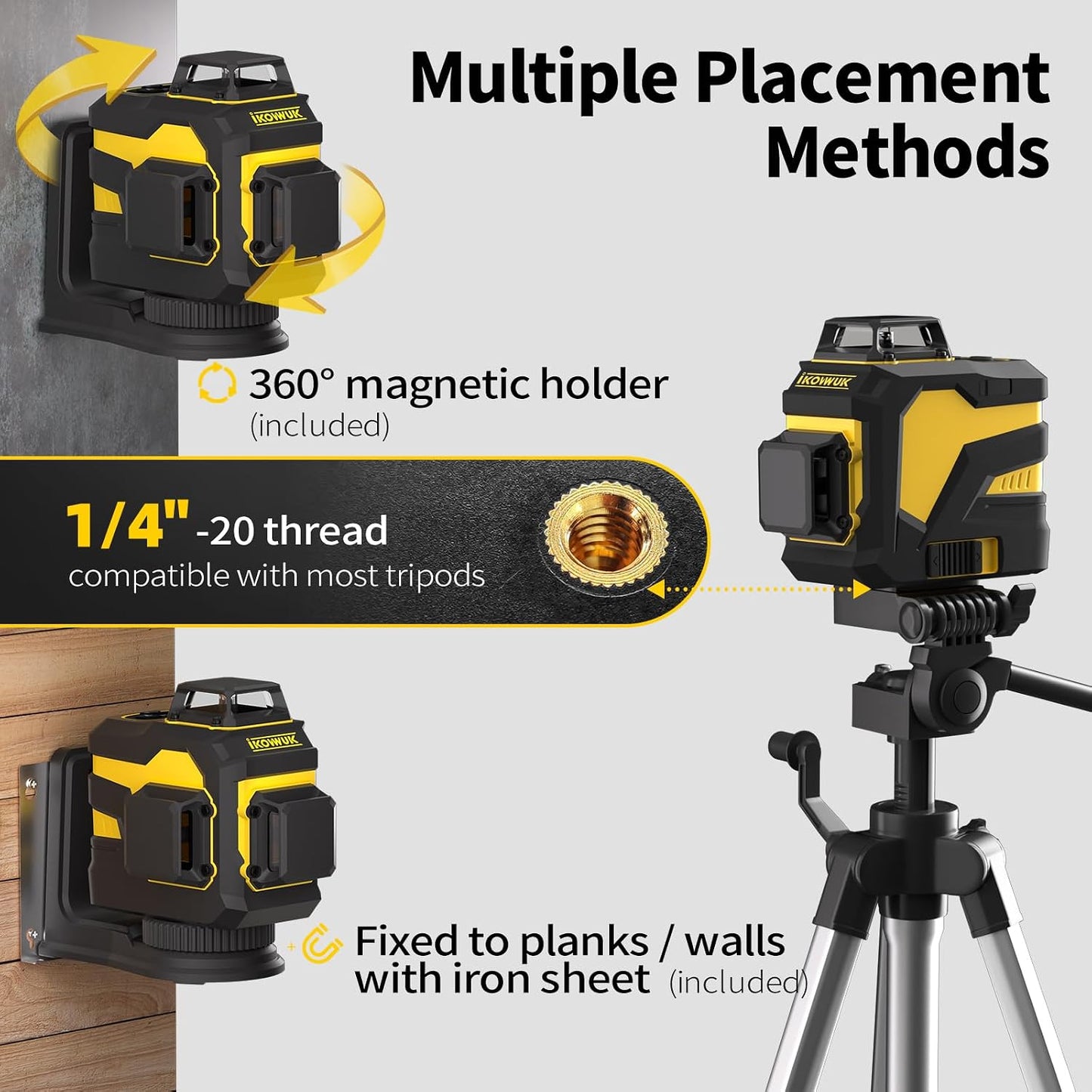 Laser Level with 12 Green Lines, Built-in 5200 mAh Li-ion Battery | 3×360° Full Coverage, for Construction and Picture Hanging