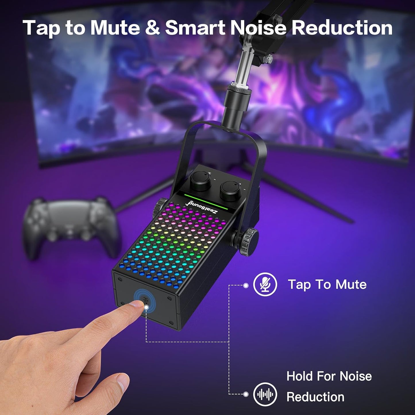 ZealSound Gaming Microphone for Xbox with Boom Arm, USB Microphone for PC Mac iPhone & Android, Noise Reduction, One-Tap Mute, Gain Control, Zero-Latency Monitoring for Gaming, Streaming, Podcasting