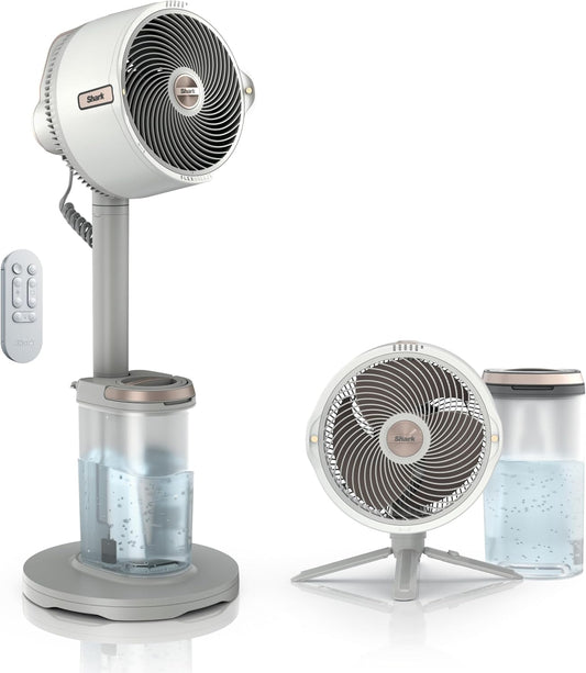 Shark FlexBreeze Pro Mist 2-in-1 Fan with Integrated Mist, White, FA302WH | Corded/Cordless, Pedestal to Tabletop, up to 24-Hr Battery, up to 70 Ft of Power, 5 Speeds, with Integrated Misting Tank