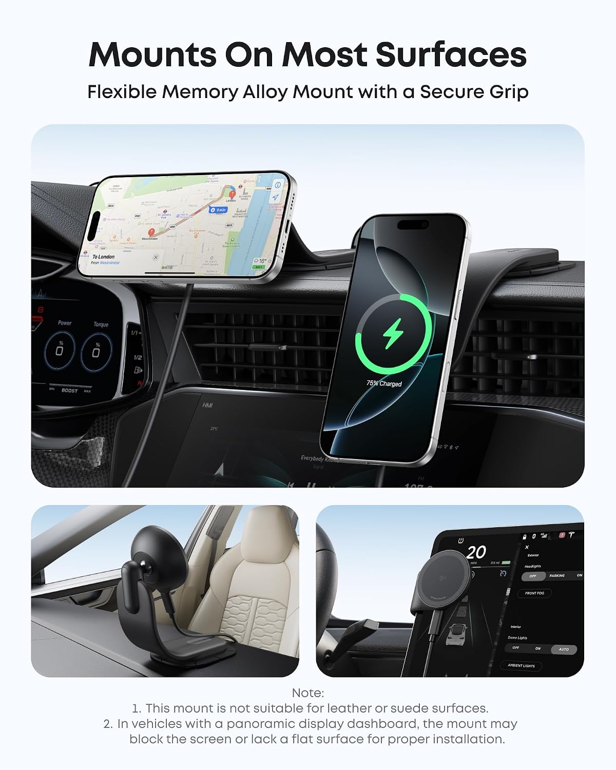 Anker Nano Magnetic 15W Car Charger with Alloy Bracket Wireless | Qi2-Certified 360-Degree Adjustable Mount with Detachable Pad, for iPhone 17 / 16 / 15 / 14 / 13 Series (Adapter Included)