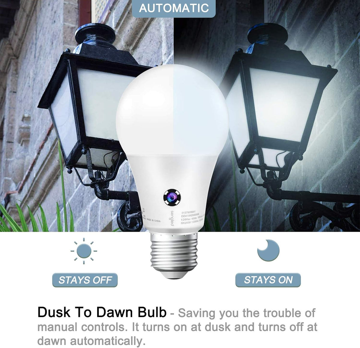 Sengled Dusk to Dawn Light Bulbs Outdoor, 5000K Daylight A19 LED Bulb 75W Watt Equivalent(10.5W), Automatic LED Dusk to Dawn Light Bulbs for Front Porch 6 Pack, Outdoor Indoor, UL Listed,