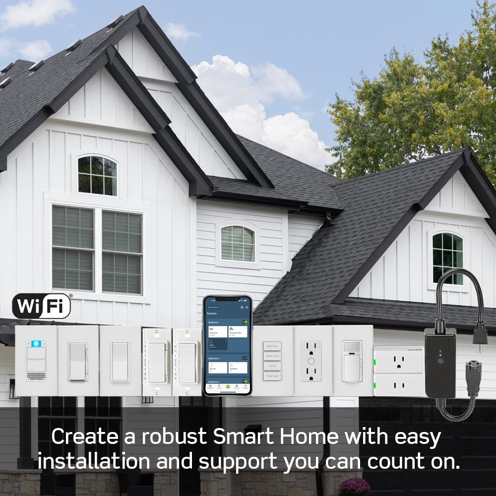 Leviton Decora Smart Switch, Wi-Fi 2nd Gen, Neutral Wire Required, Works with Matter, My Leviton, Alexa, Google Assistant, Apple Home/Siri & Wired or Wire-Free 3-Way, D215S-1RW, White