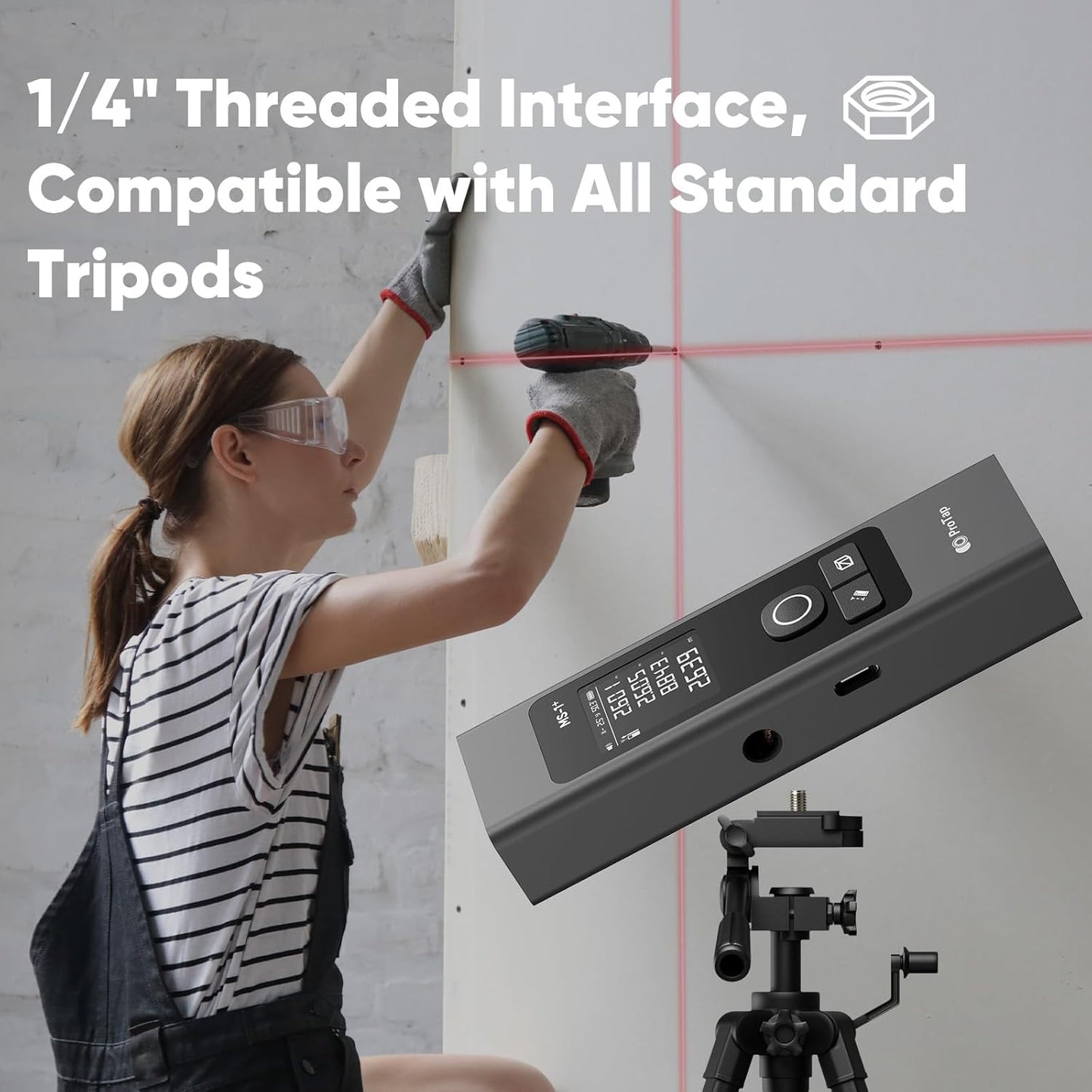 2-in-1 Laser Measure & Line Laser 196 FT - Distance Meter with Cross-Line, Laser Level with 3 Lasers Heads, Type-C Rechargeable- Area/Volume/Pythagorean for Construction, Tiling, 1.4" Black LCD